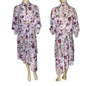 Lindex‎ Asymmetrical Floral Serpent Soft Purple Ruffle Keyhole Dress Size Small